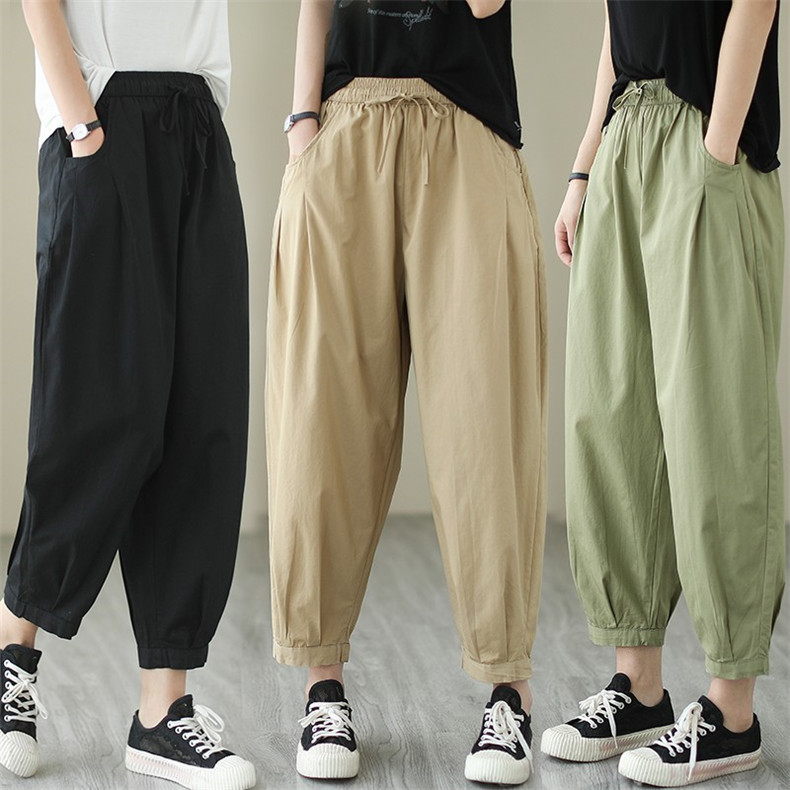 サルエルパンツ レディース ロング丈 ボテーパードパンツ ゆったり コットン 抜け感のある大人っぽいスタイル 無地 春夏秋 綿  vii2f064215