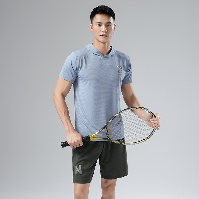 メンズ 男性 夏 半袖 Tシャツ アイスシルク スポーツウェア ランニング フード付き  vii2z481799