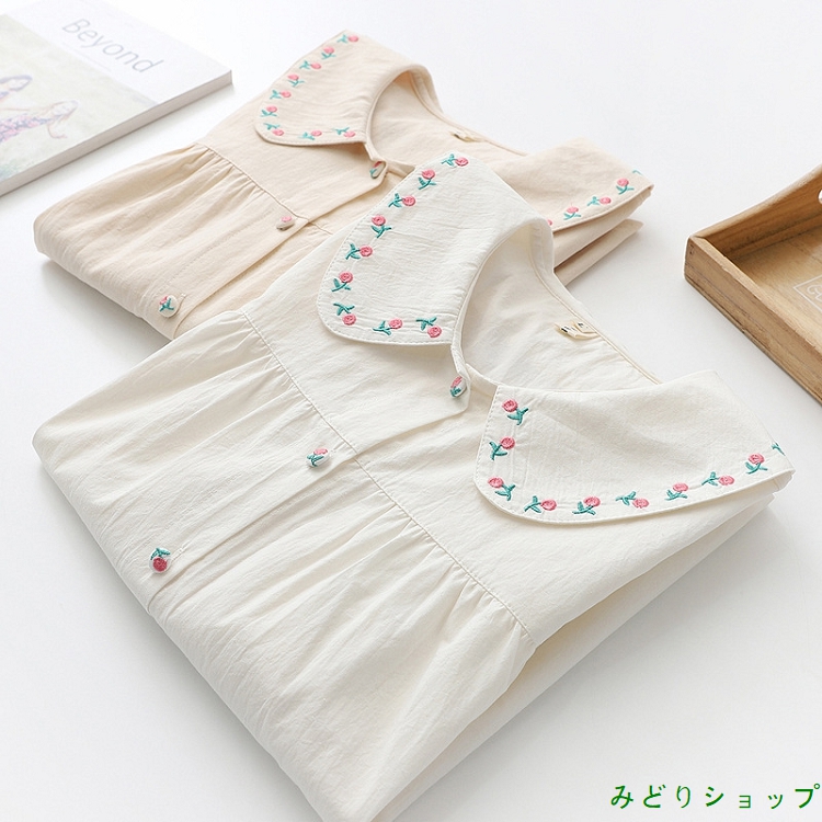 シャツ ブラウス 小花 刺繍 長袖 フリル 森ガール レディース  vii3v233518