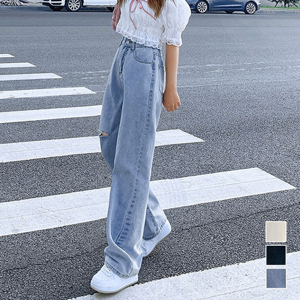 デニムストレートパンツ ダメージジーンス   vii3v336395