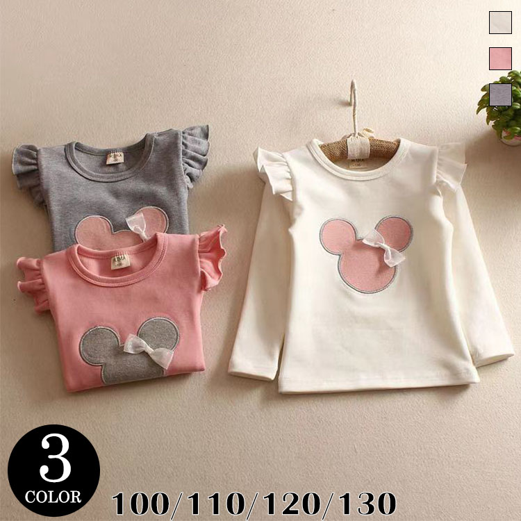 キッズ 子供服 トップス 長袖Tシャツ かわいい おしゃれ リボン通学 可愛い シンプル  vii3v920079
