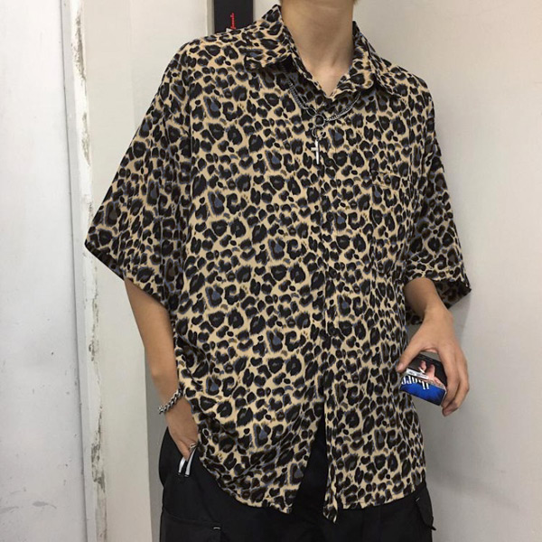 あり 柄シャツ レオパード柄 半袖 シャツ ストリート系 ヒップホップ 衣装 大きいサイズ 秋服 ダンス 夏服 韓国ファッション シャツ 個性的 ヒョウ柄 春服  vii3w018009
