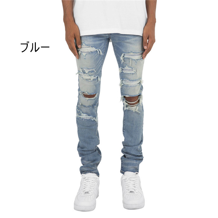 デニムパンツ メンズ ロングパンツ ダメージ加工 メンズファション ボ   vii3w061568
