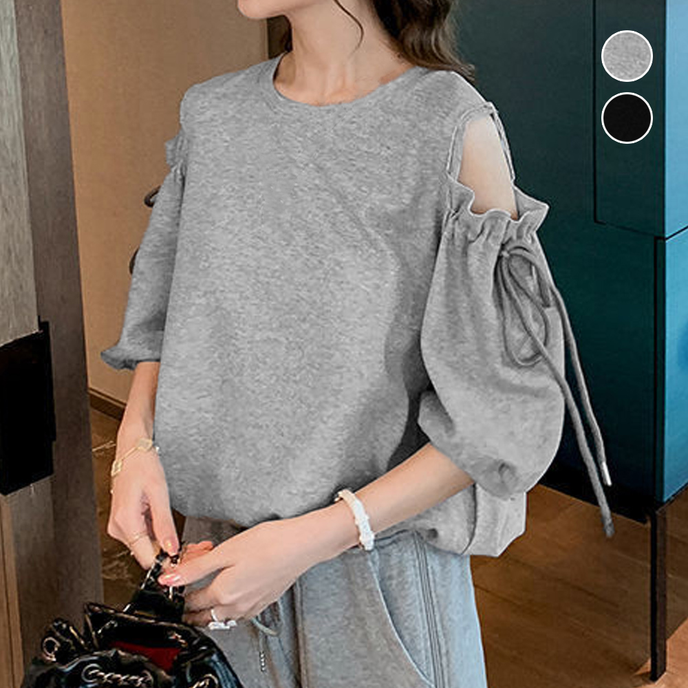 肩出しTシャツ クルーネック カットソー 。可   vii3w781114