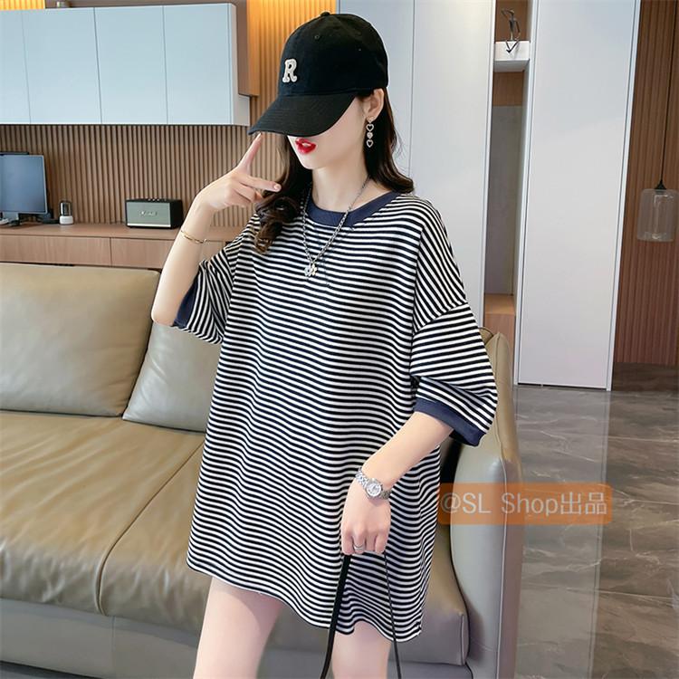 トップス カットソー Tシャツ ボーダー レディース プルオーバー 夏 ボーダーTシャツ 大きいサイズ 半袖 ボーダー 五分袖 春 楽ちん 綿混 ゆったり クルーネック vii3x663749