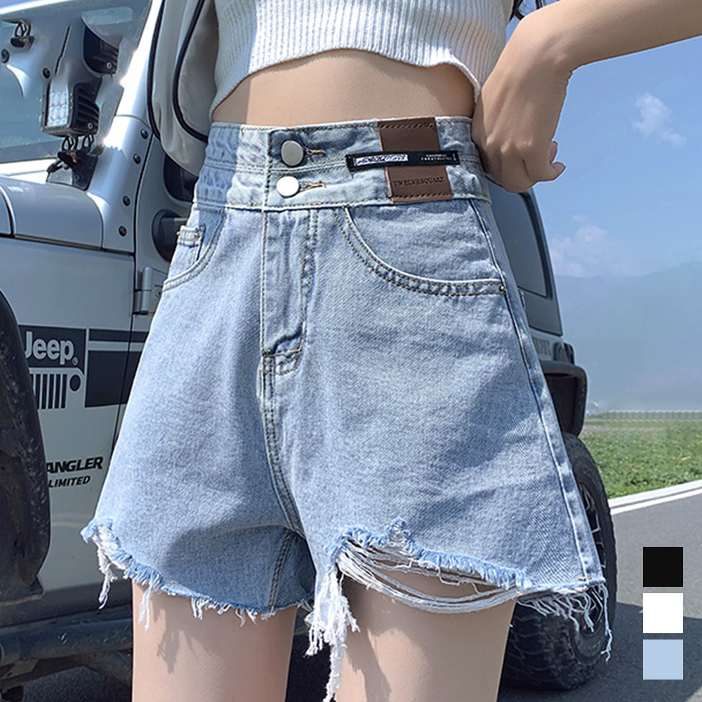 ダメージ加工デニムショートパンツ 韓国風 。可   vii3x916292