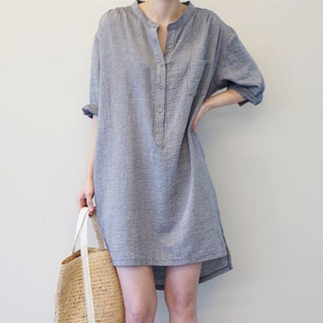 プルオーバー ロングシャツ レディース シャツワンピース ストライプ カジュアル チュニック シャツワンピース 4L シンプル 3L 大きいサイズ ワンピース  vii4u078864