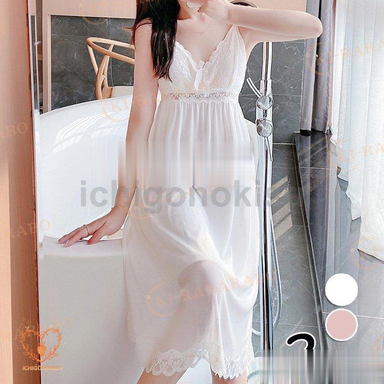 ネグリジェ 春夏 姫 ネグリジェ キャミワンピース 白レースネグリジェ 大人可愛い部屋着 パッド付き パジャマ オシャレ レディース  vii4v285549