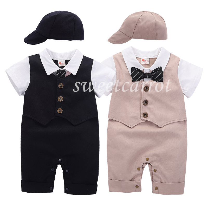 全2色 スーツ ベビー服 つなぎ セットアップ 半袖 男の子 フォーマル 結婚式 ボーイズ ベビー用 パーティー 紳士 帽子付き 出産祝い  vii4v499061